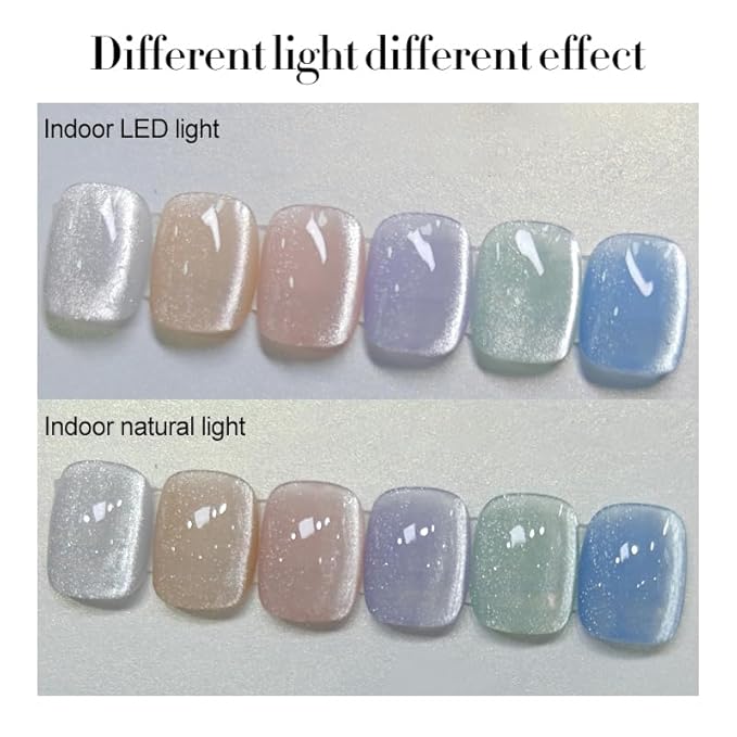 Born Pretty Cat Magnetic Eye Gel Nail Polish, Pastel Milky Jelly Cat Magnetic Gel Pastel Blue Green Purple Pink Nude Silver Nail Art Gel Manicure Salon DIY Gifts 7ML 6PCS