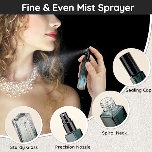 Segbeauty Green Glass Perfume Bottle Set, 10pcs 10ML Perfume Travel Refillable, 0.34oz Empty Atomizer Sprayer for Perfume Cologne Dispenser, Travel Sample Bottles Perfume Making Kit with Refill Tool