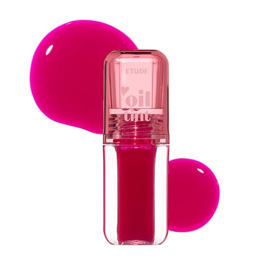 ETUDE Dear Darling Oil Tint #3 Neon Pink 4.2g | High Moisturizing and Strong Hydrating Lip Oil/Lip Gloss | Smooth and Moist Lips | Non-Sticky Lip Oil Tint For Dry Lips | K-beauty