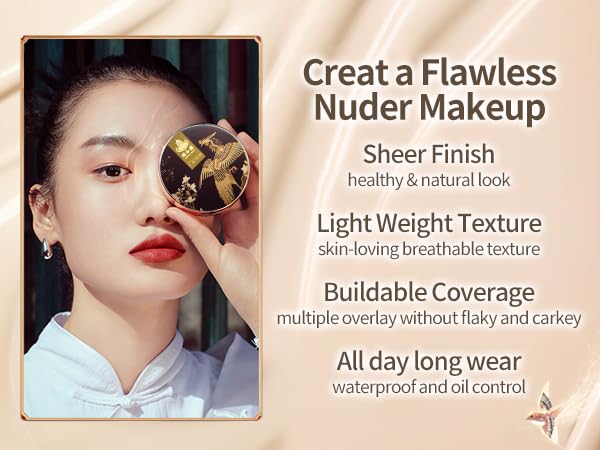 Catkin Phoenix Cushion Foundation Buildable Coverage Anti-Aging Serum Makeup, Sheer Satin Finish, Refill Included, Light Beige 0.46 Oz x 2, C02 IVORY