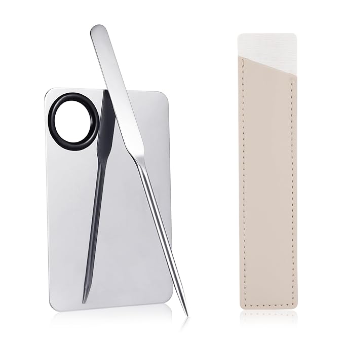 Foundation Spatula, Stainless Steel Makeup Mixing Palette with Makeup Spatula Korean Reusable Cosmetic Spatula Tool for DIY Liquid Foundation Nail Polish Contour Primer