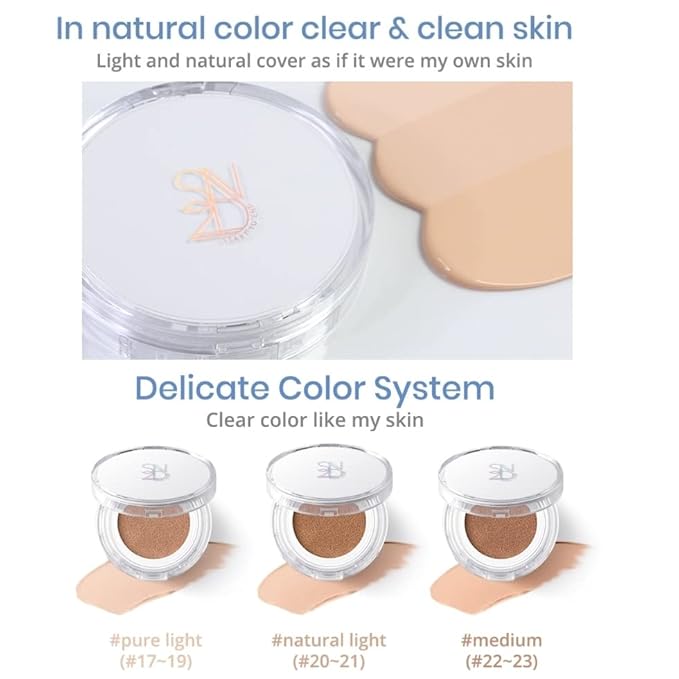S2ND Zero Fit Matte Cushion Natural Coverage Foundation Air Cushion, Long-Lasting Hydrating Compact (#Pure Light (#17~19))
