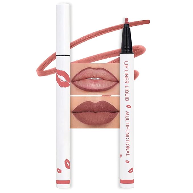 evpct Longwear Liquid Lip Liner Stain Marker Pen Long Lasting Waterproof, Maroon Dusty Mauve Matte Semi Permanent 24 Hour Lip Liner and Lipstick Combo, Color Stay Lipliner All Day, Lips Stain peel off