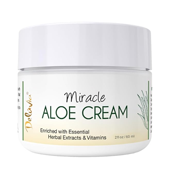 Deluvia Miracle Aloe Cream | Face & Body Moisturizer with Vitamin E & Organic Aloe Vera (2 Ounce (Pack of 1), Unscented)