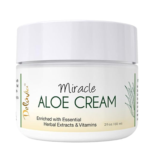 Deluvia Miracle Aloe Cream | Face & Body Moisturizer with Vitamin E & Organic Aloe Vera (2 Ounce (Pack of 1), Unscented)