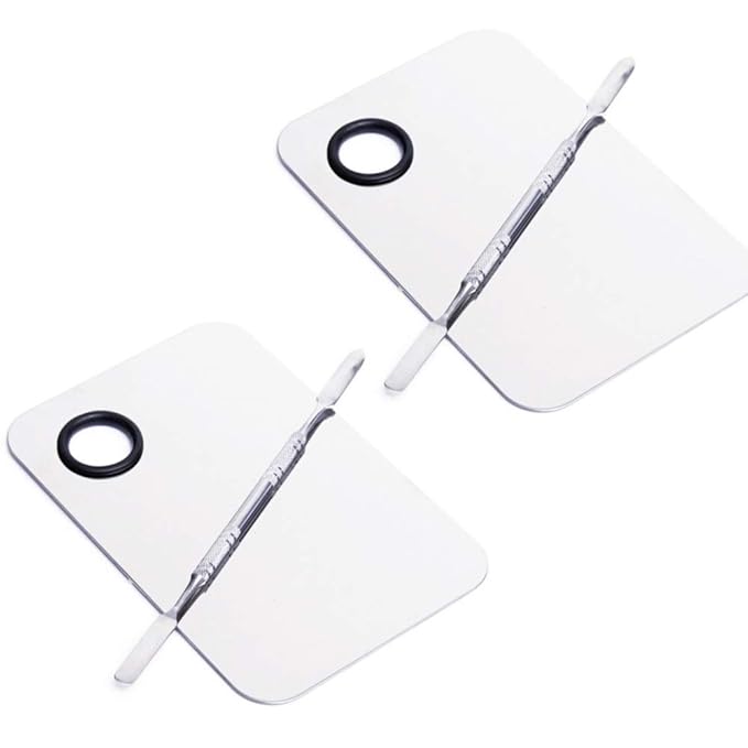 2 Pcs Stainless Steel Cosmetic Makeup Palette, Professional Cosmetic Mixing Makeup Palette Spatula Makeup Artist Tool, Beauty Salon Color Cream Mixing Palette With A Spatula Makeup Nail Art Palette