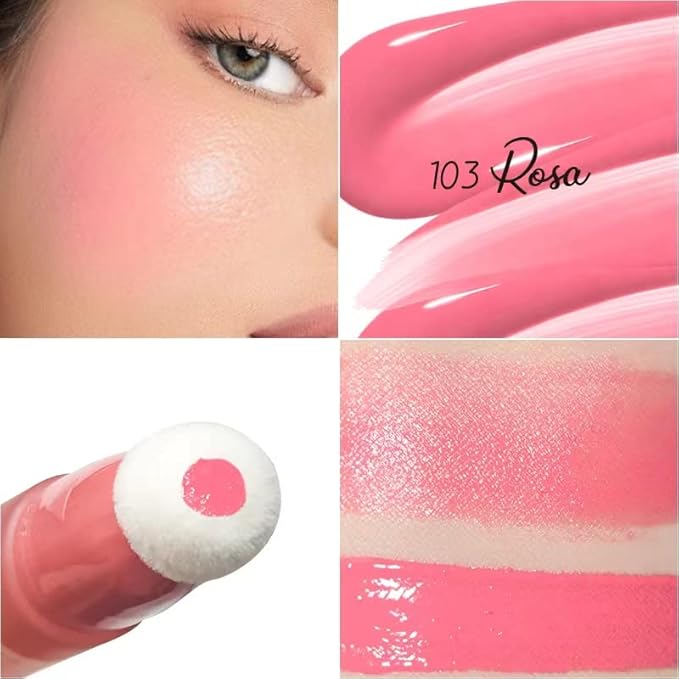 Blush Beauty Wand, Liquid Face Blush Contour Wand with Cushion Applicator, Smooth Cream Blush Wand Natural Matte Finish, Lightweight Blendable Blush Stick Makeup for Cheek,103 Cool Pink
