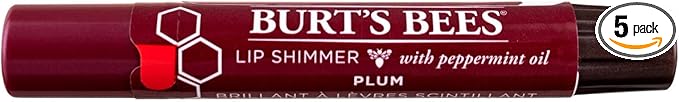 Burt's Bees Lip Shimmer, Plum, 0.09 Ounces each (Value Pack of 5)