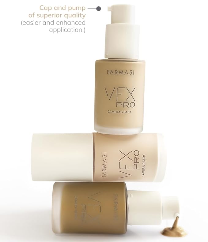 FARMASi Vfx Pro Foundation, Full Coverage Liquid Cream, Lightweight Long Lasting Coverage, Breathable Skin Moisturizer with Color True Matte Blending, Face Makeup, 1 fl. oz / 30 ml - Warm Medium 18