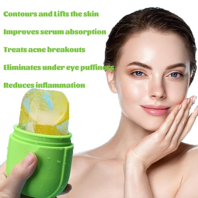 Ice Roller for Face and Eye - Upgraded Facial Beauty Roller, Skin Care Tool, Gua Sha Massage, Silicone Mold for Beauty (Green)