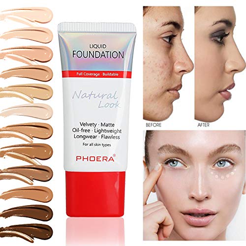 AQUAPURITY PHOERA Full Coverage Foundation New Formula Waterproof Long Lasting Oil Free Velvet Matte Liquid Foundation for Oily Skin Flawless Makeup Base Cream Concealer (108 Tan)