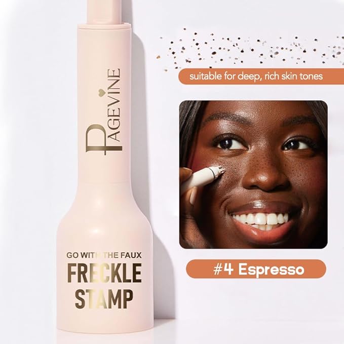 Freckle Stamp Pen, Fake Freckle Stamp Makeup Tool, Faux Freckle Stamp with Quick Dry 5-Point Multi-Prong Soft Tip, Waterproof & Long Lasting Lifelike Sunkissed Face Freckle Makeup (4# Espresso)