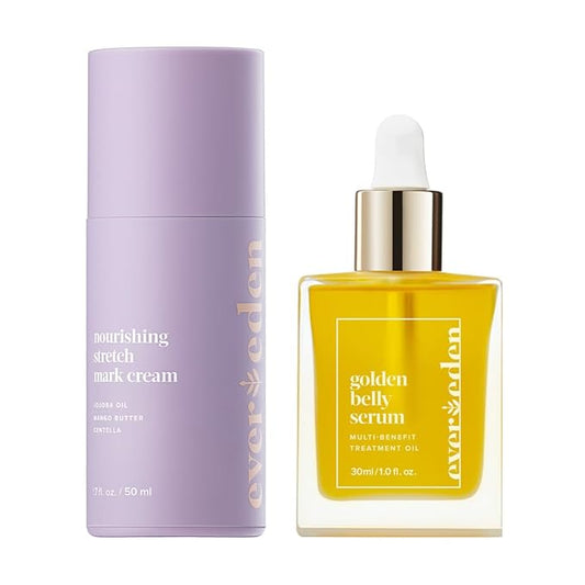 Evereden Mama Must-Have DUO - Golden Belly Stretch Mark Oil 30ml & Nourishing Stretch Mark Cream 50ml - Derma-Developed Clean & Vegan Maternity Skin Care for Stretch Mark Reduction & Skin Hydration