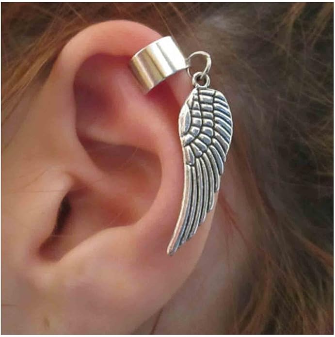 Boho Angel Wing Cuff Earrings Silver Ring Cartilage Earrings with Dangle Wing Ear Cuffs Earrings Clip Wrap Earrings Helix Earrings Jewelry for Women