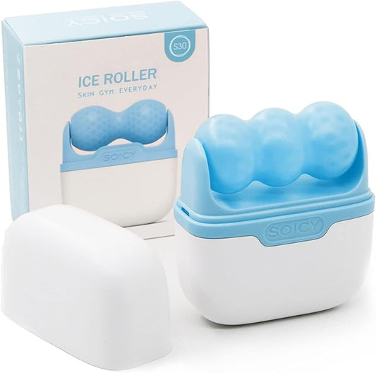 Ice Roller for Face and Eyes - Facial Skin Care Tools with 2 in 1 Face Roller and Travel Case, Self Care Gift for Men Women (Blue)