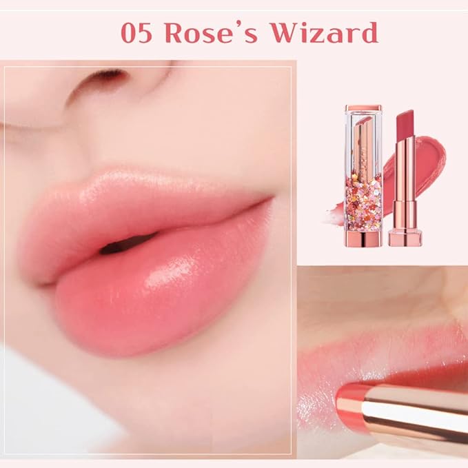 Sparkle Cute Changes Color Lip Balm｜ Colored Lip Cream Lip Gloss, Glitter Lip Care Lip Pack Birthday Gift Glitter Gift Sequin Shiny Spangle Lipbalm (#05 Rose Red)