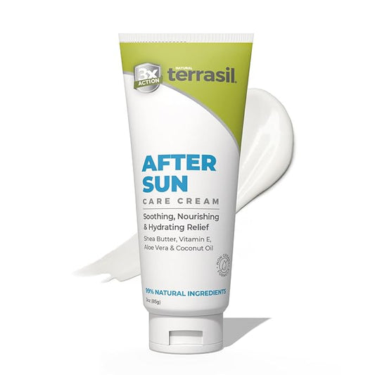 terrasil After Sun Care Lotion with Aloe Vera, Shea Butter, Coconut Oil, & Vitamin E, Soothing Sunburn Relief for Sun Exposed Skin, Deeply Nourishing. Natural Body Lotion (3 oz) Tropical Scent
