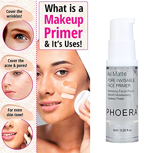 PHOERA Setting Powder and PHOERA Face Primer Makeup, Control Oil Brighten Skin Color Cover Blemish Whitening Face Setting Loose Powder（2 Pcs） (01 Translucent +makeup primer)