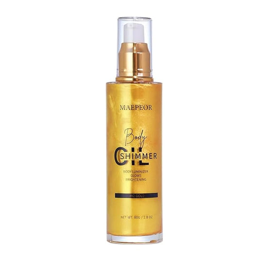 MAEPEOR Shimmer Body Luminizer 5 Colors Moisturizing Glow Illuminator Smooth and Non-sticky Summer Body Highlighter For Face & Body (80ML, 02 Gold)