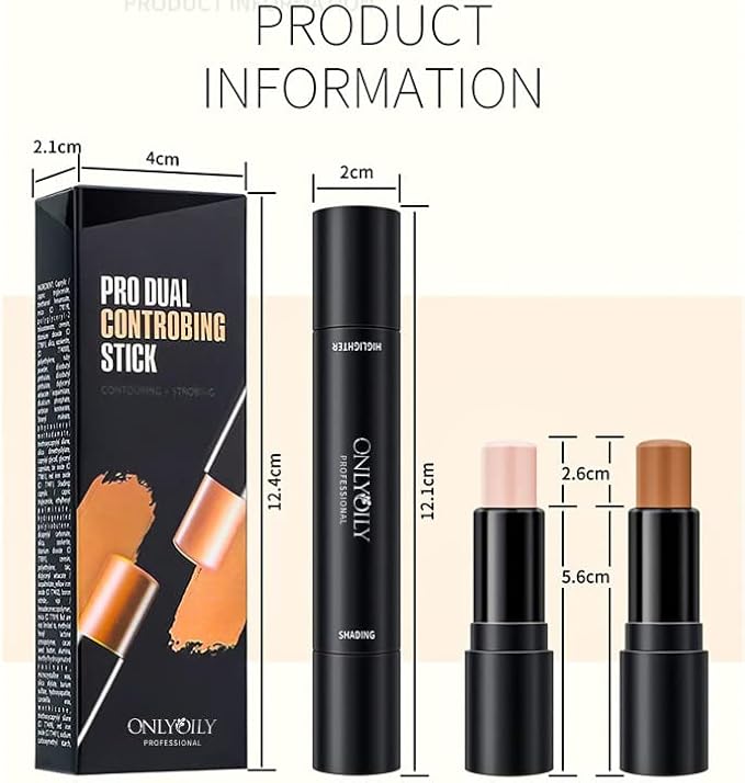 Double-End Contour Highlighter Stick Contour Stick, Face Highlighter, Contour Makeup Contouring Sticks Cream Concealer (2)