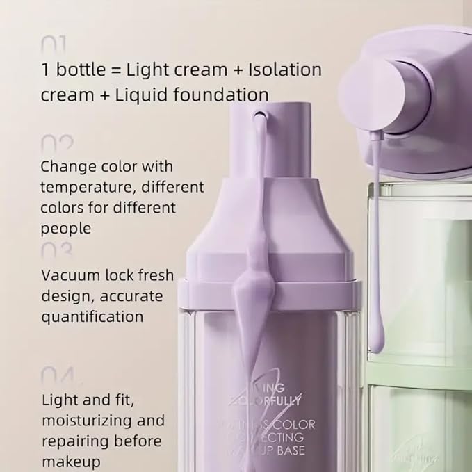 ZEESEA Correcting Face Primer for Brighten, Neutralizes Uneven Skin Tone and Facial Redness,Grips Makeup Base for Long-Lasting Wear,Cruelty-Free, Purple &Green