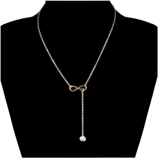 Boho Crystal Infinity Necklace Gold Y Necklace Minimalist Crystal Y Lariat Necklace Chain Jewelry for Women and Girls
