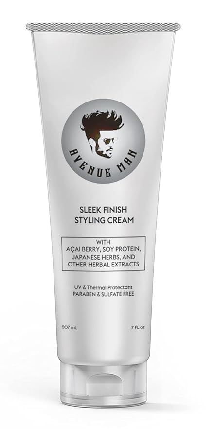 Avenue Man Sleek Finish Cream - 7 oz - Hair Styling Cream for Men with Acai & Soy Protein - Hair Putty for Smooth Control & Structure - Hair Paste for Men for Textured, Slick Back or Classic Looks