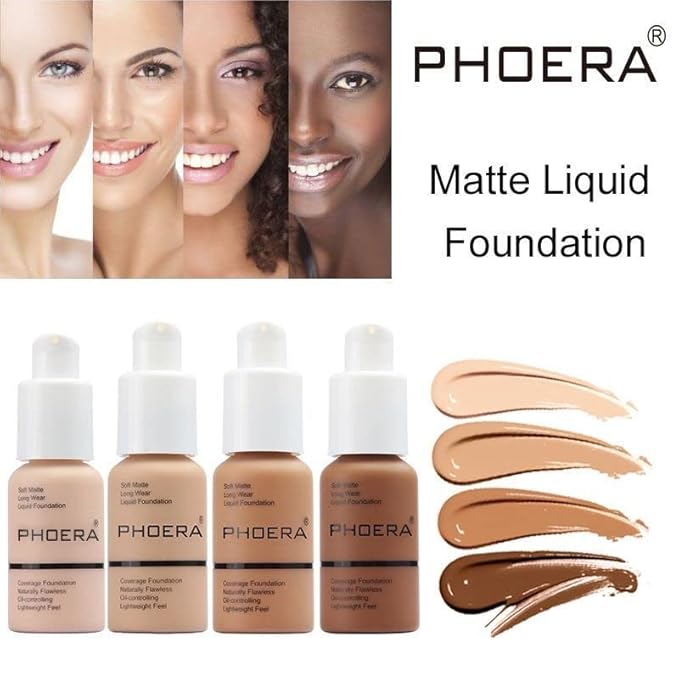 2 Pack PHOERA Foundation, Flawless Soft Matte Liquid Foundation Makeup for Women..PHOERA Foundation101# Porcelain and 102# Nude