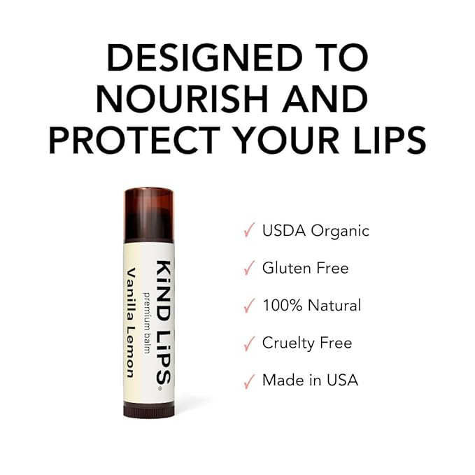 Kind Lips Lip Balm - Nourishing & Moisturizing Lip Care for Dry Lips with Shea Butter, Beeswax & Vitamin E | Vanilla Lemon Flavor | 0.15 Oz (Pack of 5)
