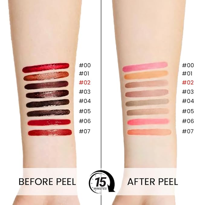 Peel Off Matte Liquid Lip Gloss Stain-Lip Liner with Tweezer, Brown Peel Off Lip Stain, Long Lasting & Waterproof Lipstick Tattoo, Transfer-Proof Lip Gloss for All Skin Types (02#, 1Pcs)