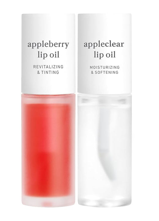 NOONI Vegan Lip Oil Bundle - Appleberry & Appleclear | Lip Stain, Long Lasting, Moisturizing, Plumping, Korean Lip Tint