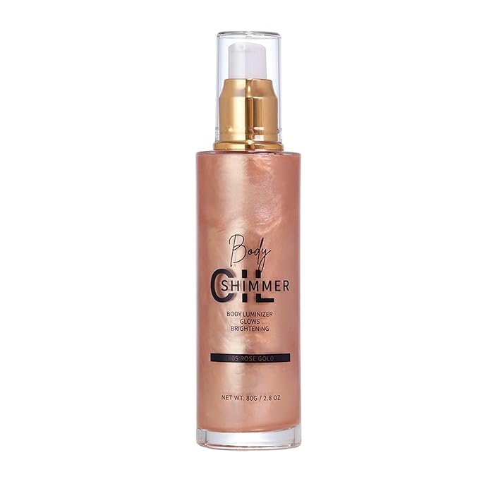 Shimmer Body Luminizer 5 Color Waterproof Smooth Face Body Glow Illuminator Non-sticky Liquid Body Highlight Illuminator for Face & Body & Leg (80 ML, 05 Rose Gold)