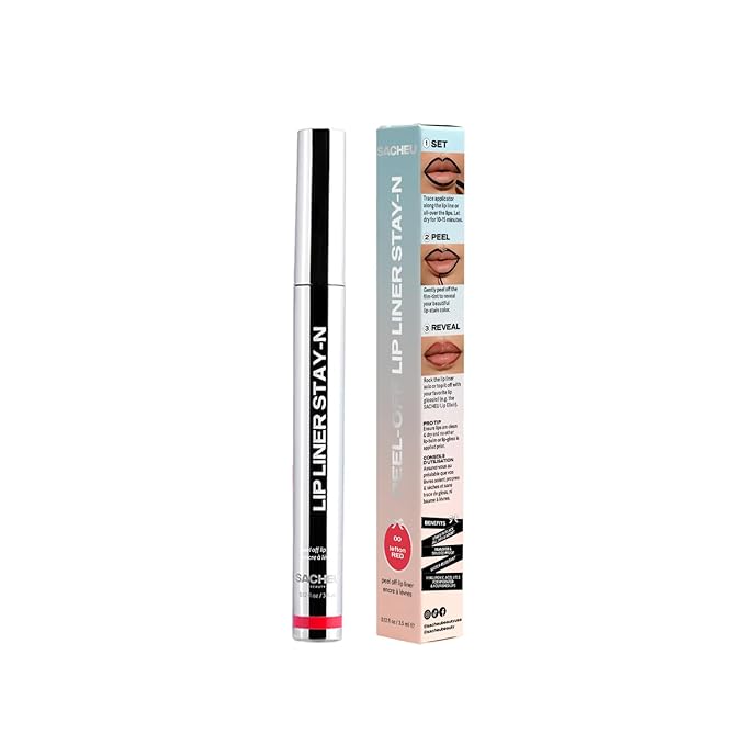 Sacheu Lip Liner STAY-N Peel Off Lip Stain — Long Lasting Matte Lip Tattoo Transfer Proof Lipstain Infused with Hyaluronic Acid & Vitamin E for All Skin Types (leftonRED, 0.12 Fl Oz (Pack of 1))