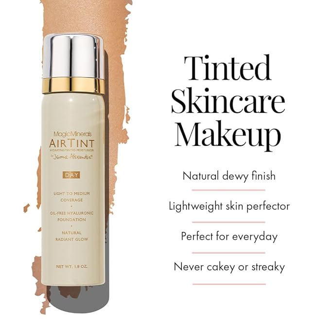 Jerome Alexander MagicMinerals AirTint Tinted Moisturizer AirBrush Spray Light Shade | Tinted Moisturizer Spray with Anti-Aging Ingredients | Medium Dark
