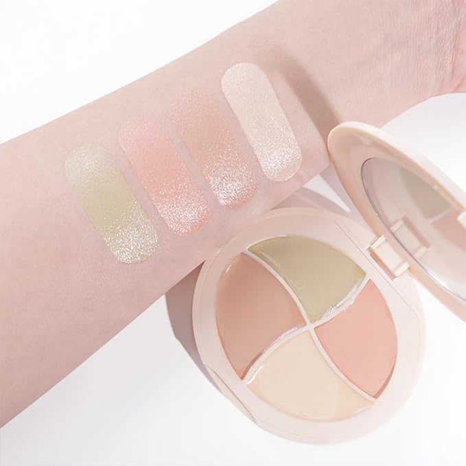 evpct Pot Concealer Full Coverage kit with Brush for Older Women, 4 Nude Shades Under Eye Color Corrector Concealer Palette for Dark Circles Mature Skin Makeup, Waterproof Foundation Color Corrector