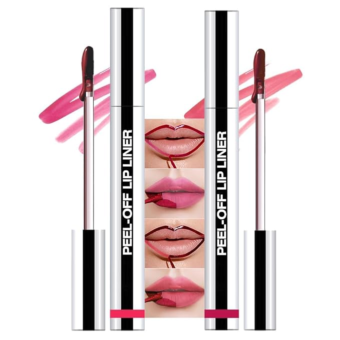 2Pcs Matte Liquid Lip Gloss Stain-Peel Off Lip Liner Tattoo, Long Lasting Peel Off Lip Stain,Waterproof & Transfer-Proof Lip Liner Peel Off Lip Gloss for All Skin Types (#00+#06)
