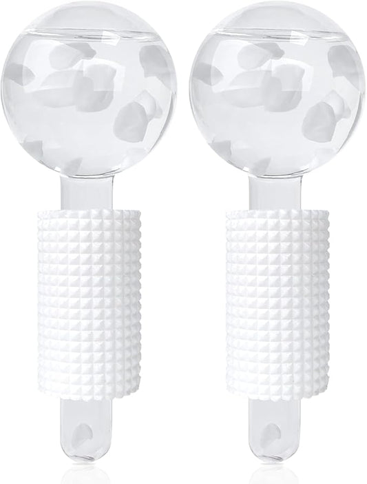 Ice Globes & Ice Roller for Face and Eyes - Facial Massage Tools for Skin Care, Reduce Wrinkles & Puffiness, Cooling Globes & Roller Ball for Glowing Skin 2PCS (White)