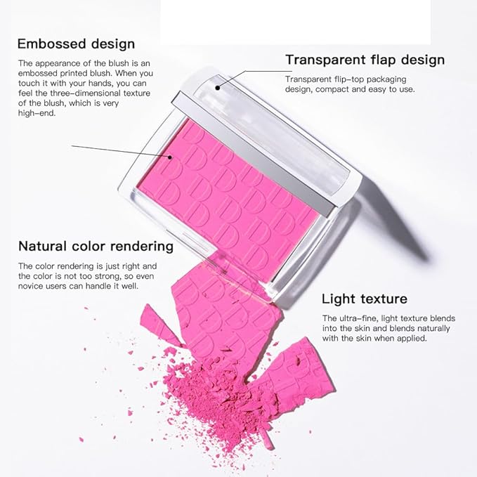 Pink Powder Blush Palette, Multi-Use Makeup Blusher Pink Face Powder for Eyes, Lips, Cheeks, Blendable Formula