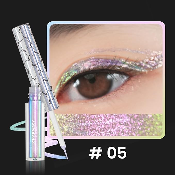 CHARMACY Chameleon Liquid Eyeliner, Liquid Glitter Eyeliner, Highly Pigmented, Metallic MultiColor Shifting waterproof Eyeliner, Ultra-Fine Tip, Longwearing, Smudge-proof (#305)