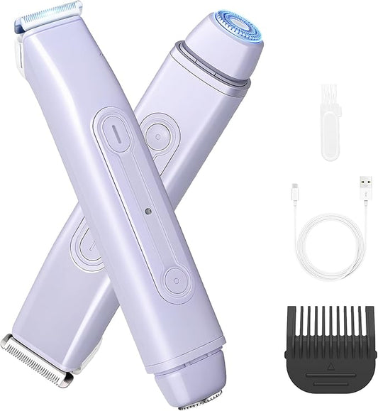 Bikini Trimmer Electric Razors for Women, 2-in-1 Dual-Head Cordless Body Hair Trimmer Facial Hair Removal for Face Lip Chin Pubic Underarm Legs, IPX6 Waterproof, Gifts for Women