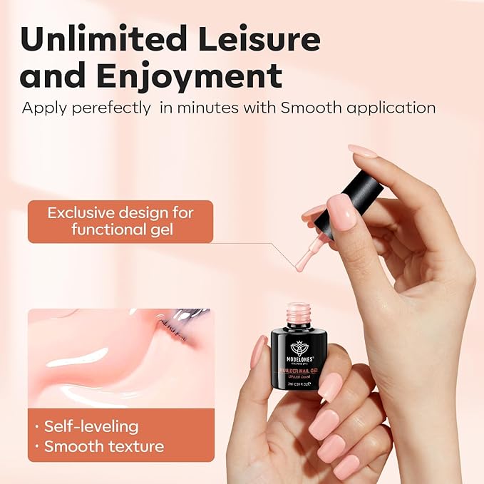 modelones Builder Nail Gel, 8-in-One Sheer Nude Pink Builder, Apricot Blush Pink Rubber Base for Nail Thickening Apex Building LED Lamp Cured Hard Strengthener Extend Color Gel Polish for DIY Salon