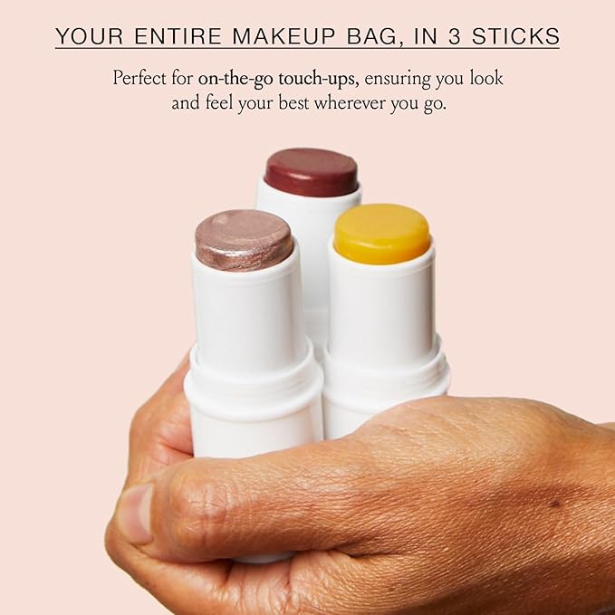 BOOM! by Cindy Joseph Boomstick Trio - 3 Pack Boom Makeup Sticks - Blush Stick in Berry, Highlighter Stick & Moisturizer Stick - Multi-Use Vegan Makeup Sticks for Older Women & Mature Skin