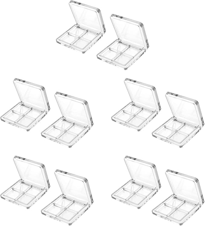 Beaupretty 10 Pieces Empty Eyeshadow Pallet 4 Grids Eye Shadow Lipstick Storage Case Box Clear Makeup DIY Cosmetic Organizer Container