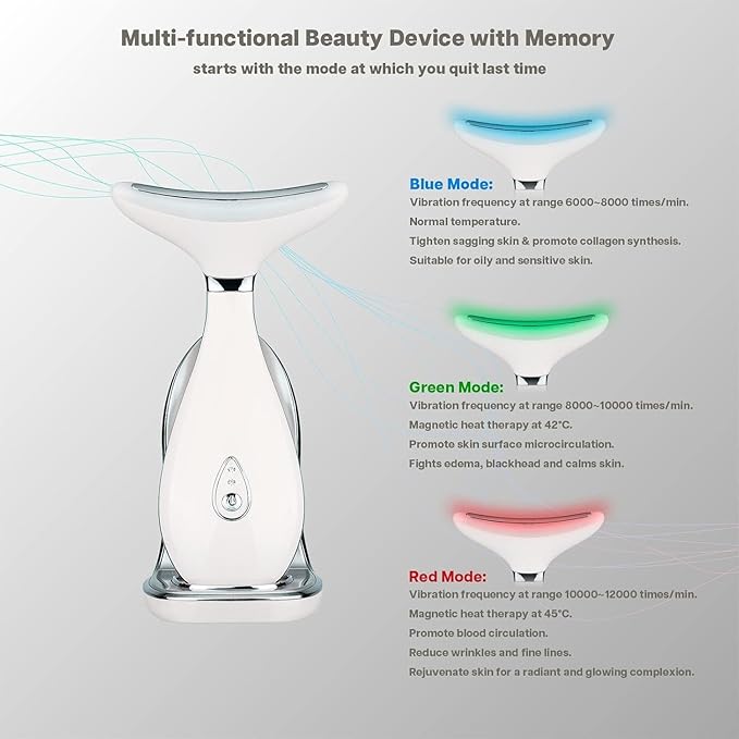 Lily Neck Face Massager, Face Sculpting Tool, Skin Rejuvenation Device with Thermal, Triple Action LED and Vibration, for Anti-Aging, Lifting and Tightening Sagging Skin (Pearl White)