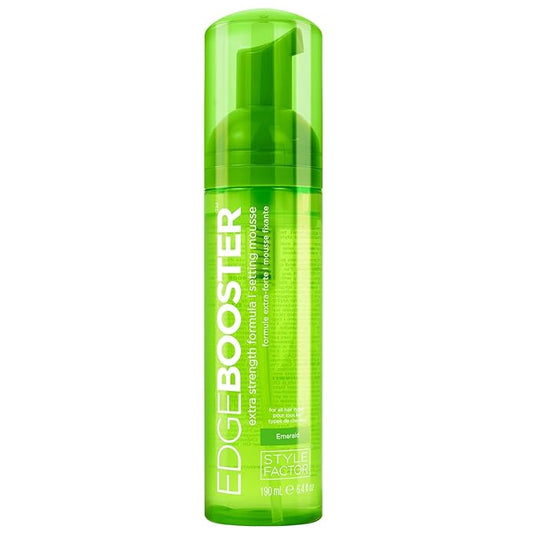 Style Factor EDGE BOOSTER Extra Strength Setting Mousse – Frizz Control, Extra Volume, and Conditioning – 6.4oz Emerald Mousse for Curly Hair