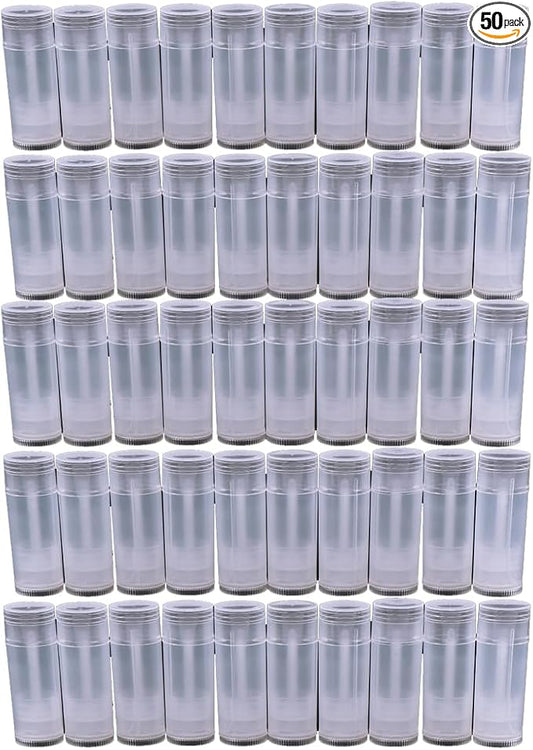 50Pcs 5ml Translucent Lipstick Cosmetic Empty Lip Gloss Lipstick Containers,Cosmetic Containers Sale Lip Balm Tubes Empty Hot Transparent Plastic Refill Lip Balm Tube with Cap