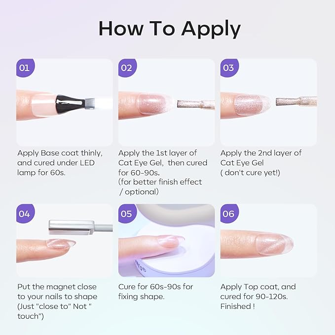 modelones Cat Eye Gel Nail Polish Set, 6 Colors 9D Glassy Cat Eye Glitter Gel Polish Black Red Purple Blue Silver Brown Nail Polish All Seasons with Magnet Soak Off Led DIY Salon Gift