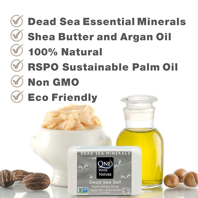 One With Nature Dead Sea Salt Soap 4oz 3-Pack – Purifying Soap Bar with Dead Sea Minerals for Face & Body, for Men & Women