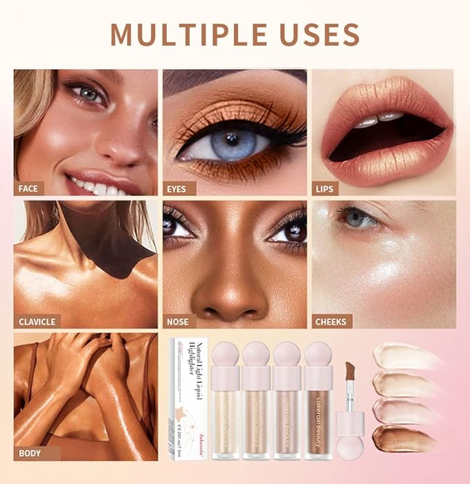 UNYOKE Liquid Highlighter, Highlighter makeup Stick，Makeup Highlighter Face Illuminator, Beauty Glow Highlight Body Shimmer, Waterproof Smooth Cream Highlighter, Longlasting Liquid Highlighter, Body Highlighter.-04#