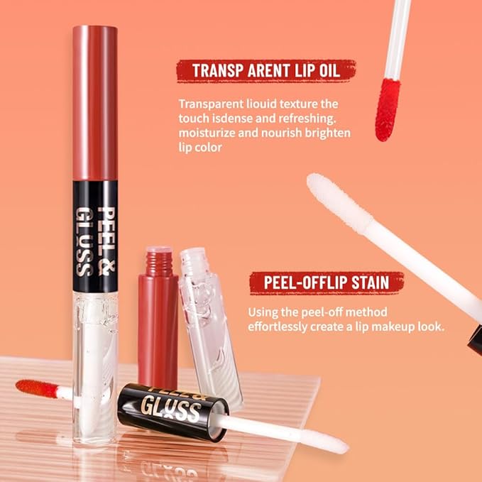 3Pcs Peel Off Lip Gloss Tattoo and Lip Oil, Lip Stain Peel Off Masque - Peel Off Lip Tint ,Long Lasting Waterproof Transfer-proof Lip Mask Lip Gloss Peel Off Lip Liner,Stay Lip Makeup 03#+05#+07#
